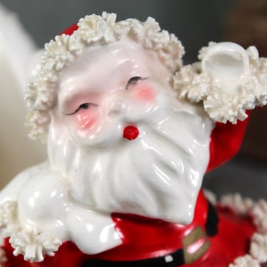 Mid-Century Ceramic Santa & Sleigh Planter with Spaghetti Trim | 