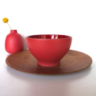 Vintage Heath Ceramics Chez Panisse Cafe Bowl In Red, Modernist French Style Side Bowl By Edith Heath 