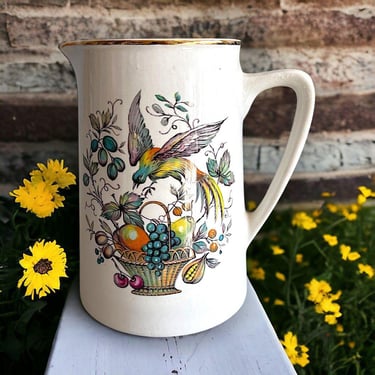 Vintage Weatherby Hanley Royal Falcon Ware Birds and Flowers Water Pitcher 