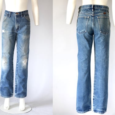 Vintage Perfectly Faded Distressed Rustler Straight Leg Jeans - 32” x 31” 