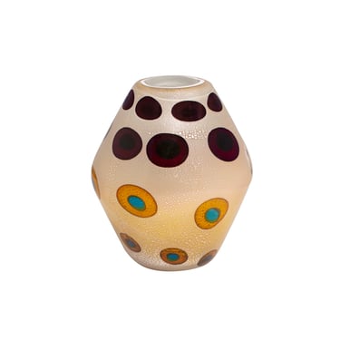 Aldo Nason Hand-Blown Vase in Amber Glass with Vibrant Murrhines and Silver Foil 1950s