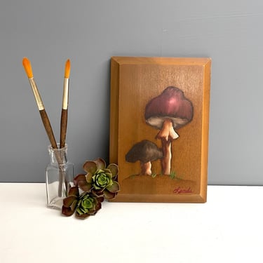 Mushroom painted wall accent art - vintage botanical accent painting 