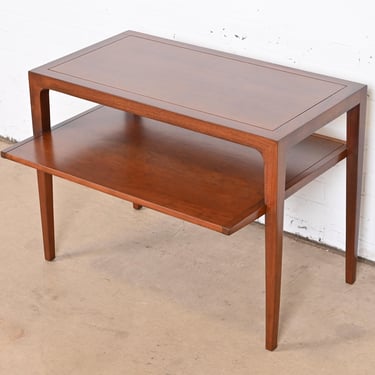 John Van Koert for Drexel Sculpted Cherry Wood Two-Tier Side Table, Newly Refinished