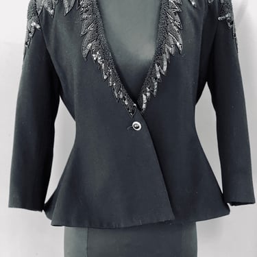 1980s Lillie Rubin Wool Jacket with Sequin Trim 