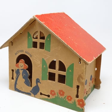 Antique (AS IS) 1930's Pressed Cardboard  Mother Goose House,   Vintage Toy Pretend Play 