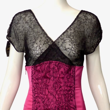 CADOLLE-NWT Black Lace &amp; Pink Satin Top, Size 8