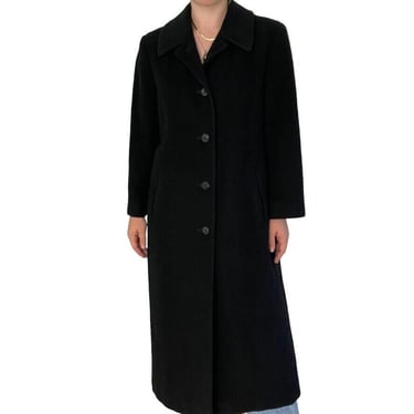 Vintage 1970s Womens Black 100% Cashmere Minimalist Winter Trench Coat Sz M 