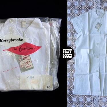 DEADSTOCK Adorable Vintage 60s White Shirt Shift Cotton Dress by Kerrybrooke 