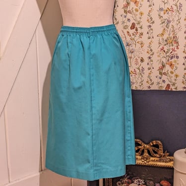 Vintage Teal Draw String Elastic Midi Skirt with Pockets 