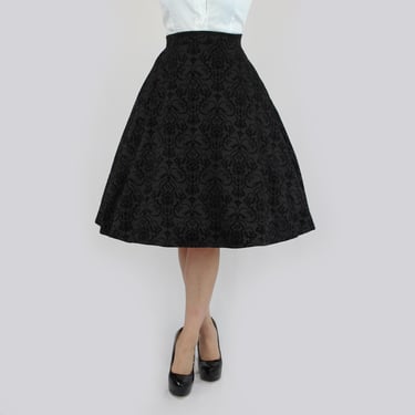 Vintage Inspired Holiday Damask Circle Skirt, Black Audrey Hepburn Full Circle Skirt w/ Pockets XS-3X 