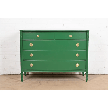 John Widdicomb Style Antique French Regency Louis XVI Green Lacquered Dresser Chest, Newly Refinished