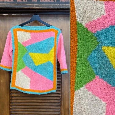 Vintage 1960’s Mod Krazy Design Nubby Pink Sweater, 60’s Mod Sweater, Vintage Beach Sweater, Vintage Clothing 