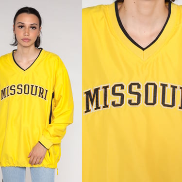 University of Missouri Jacket Y2k Pullover Windbreaker Columbia Tigers Mizzou Yellow V Neck Football Retro Sports Vintage 00s L XL 