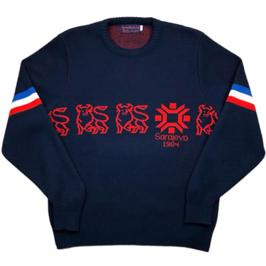 Vintage 1984 Winter Olympics Sarajevo Yugoslavia Merrill Lynch Wrap Around Knit Sweater Pullover Size Medium 