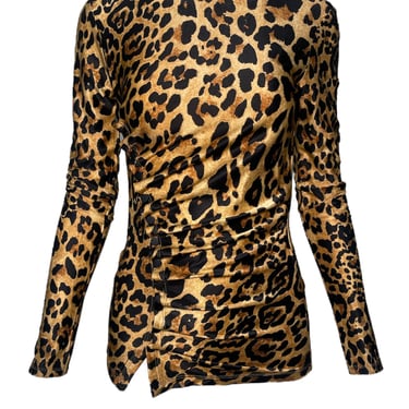 Paco Rabanne Leopard Button-Up Ruched Blouse