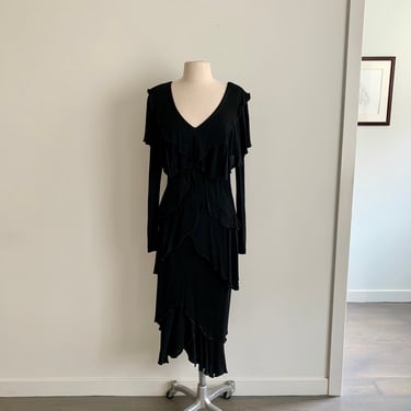 Holly Harp-black rayon jersey tiered dress-size S 