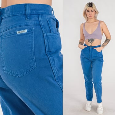 Blue Mom Jeans 90s Bill Blass High Waisted Jeans Overdyed Tapered Leg Denim Pants Retro High Rise Streetwear Plain Vintage 1990s Small S 27 