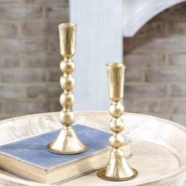 Set of Gold Ball Candlestick Holders, gold bookshelf decor, mantle candlestick, elegant home decor, gold shelf decor, modern candle holder 