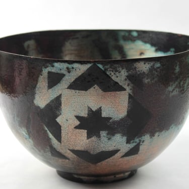 1970s Barbara Culp Enamel on Copper Bowl Southwestern Motif 