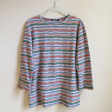 90s Colorful Wavy Striped Top M L 41 Bust 