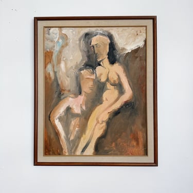 FRAMED EXPRESSIONIST NUDE PAINTING "EMBRACE", SIGNED 1989