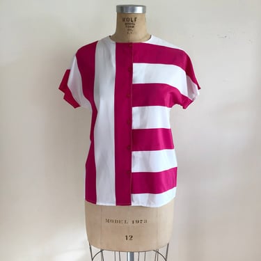 Pink and White Mixed Stripe Blouse - 1980s 