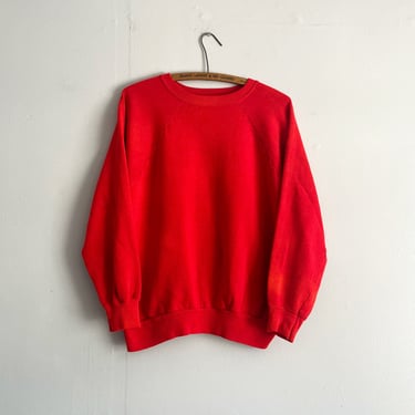 Vintage 70s Red Faded Worn Raglan Sleeve Sweatshirt Size M to L 