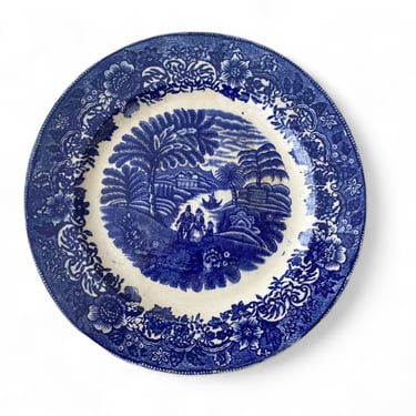 Vintage Flow Blue Transferware Plate - Antique Staffordshire Blue & White Collectible Dishes 