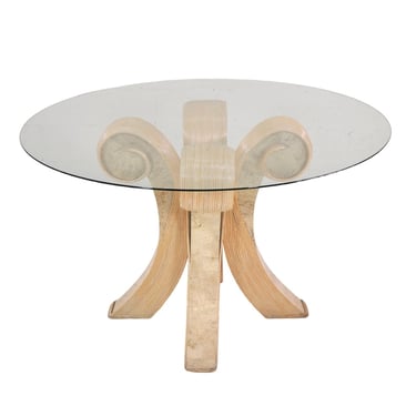 Pencil Reed, Travertine and Glass Sculptural Dining Table Betty Cobonpue Style 
