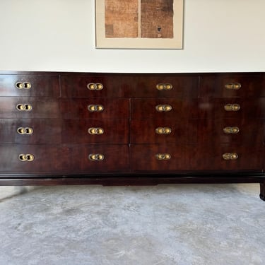 70's Hollywood Regency Michael Taylor for Henredon Mahogany Dresser With Brass Hardware 