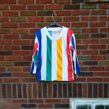 Vintage 1990's Striped Multicolor Vibrant Henley Shirt / 