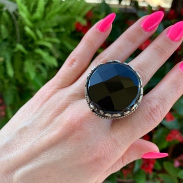 Faceted Round Onyx Ring