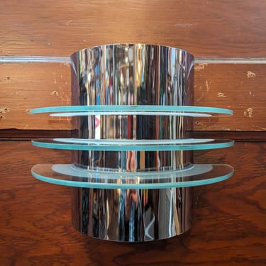 Vintage 1990s 3 Ring Chrome and Glass Wall Light