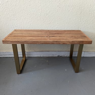 Vintage Modern Wood Slat Bench / Table 