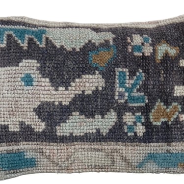 Faded Turkish Lumbar Rug Pillow, Muted Ethnic Anatolian