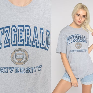 Fitzgerald University Shirt Y2K College T-Shirt Retro Crest Graphic Tee Intellectus Sapientia Scientia Latin Tshirt Grey Vintage 00s Medium 