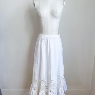 Vintage 2000s White Cotton Crochet Midi Skirt / 26