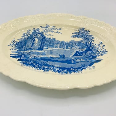 Vintage English Abbey Blue Fairway 11" Oval Platter-Taylor, Smith Taylor- Transferware- circa 1939 