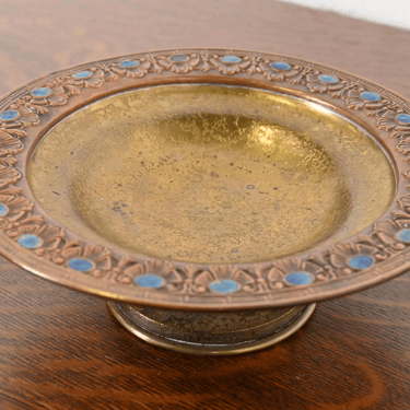 Louis Comfort Tiffany Furnaces Favrile Bronze Doré and Enamel Footed Center Bowl or Tazza