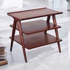 Vintage 60s Mid Century Modern Three Tier Walnut Side End Table 