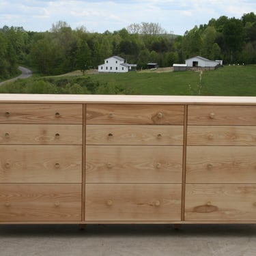 X12430c *Hardwood 12 Drawer Dresser, Inset Drawers,  Flat Sides, Corner Posts, 90" wide x 20" deep x 35" tall - natural color 