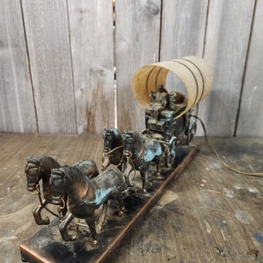 Vintage Covered Wagon Lamp and Clock - AS IS 19.25" x 9.5" x 4"