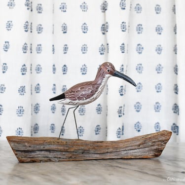 Wooden Bird Figurine on Driftwood 