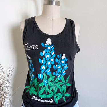 Vintage 80's Texas Tank Top, Floral Pattern, XS S 