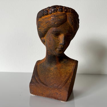 Vintage Neoclassical-Style Cast Iron Bust  Woman Sculpture 