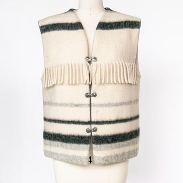 1960s Norwegian Wool Sweater Vest Striped Fringe M 