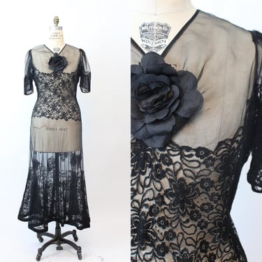 1930s 1940s SHEER lace ORGANZA gown dress large volup | new fall winter 