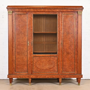 Antique French Empire Burl Wood Bibliotheque Bookcase Cabinet, Circa 1880s