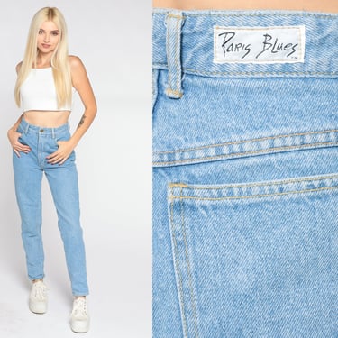90s Jeans Paris Blues Tapered Mom Jeans High Waisted Rise Slim Denim Pants Retro Blue Basic Plain Streetwear Vintage 1990s Extra Small xs 25 