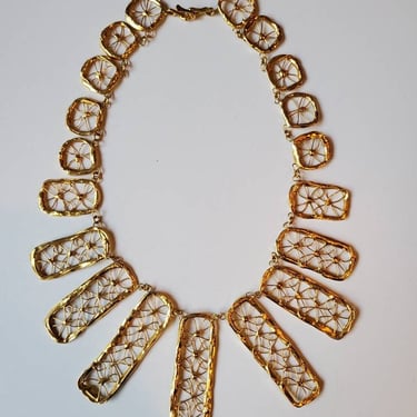 Gold crochet bib modernist statement necklace 